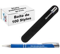Lot de 100 Stylos Personnalisés Publicitaires Gravés au Nom de l'Entreprise (bleus) - Objet de Communication pour Événement Professionnel - Cadeau Clients Noël & Fin d'Année, Goodies Logo