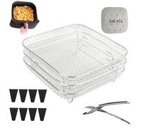 Lot de 100 supports carrés pour friteuse à air comprimé à 3 couches comprenant 100 feuilles de papier parchemin et clip, accessoires pour friteuse à air, compatible avec Ninja Speedi 5,7 L COSORI 5,5