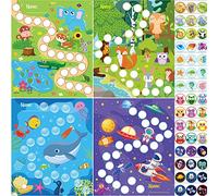 Lot de 100 tableaux d'autocollants pour enfants - Tableau de récompense pour comportement des enfants en 4 motifs avec 2160 mini autocollants animaux effaçables à sec - Pour enseignement en classe ou