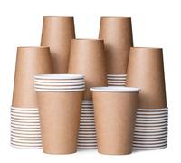 Lot de 100 tasses à café jetables en papier marron 340 ml pour boissons chaudes ou froides
