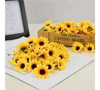 Lot de 100 têtes de fleurs artificielles jaunes - Mini tournesol décoratif en tissu - Décorations florales pour couronnes, mariage, décoration d'intérieur
