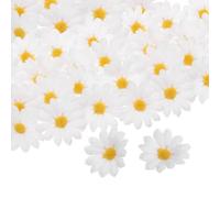 Lot de 100 têtes de marguerites artificielles en soie pour loisirs créatifs, bouquets de mariage, centres de table, fête, décoration d'intérieur, 4,1 cm, blanc/jaune