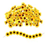 Lot de 100 têtes de tournesol artificielles avec 1 bandeau tressé de 4 cm, mini fleurs en tissu de soie, idéales pour les mariages et les bureaux