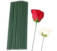 Lot de 100 tiges de fleurs en plastique - Tige de fleurs artificielles - Bâton de support pour plantes - Vert
