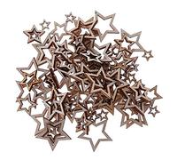 Lot de 100 tranches d'étoiles en bois naturel à suspendre pour sapin de Noël, fournitures de fête de mariage, décoration de table de mariage, copeaux de bois sculpté