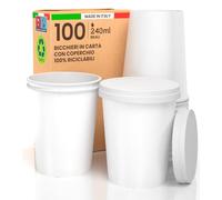Lot de 100 verres à café à emporter en papier blanc 240 ml avec 100 couvercles en papier avec bec verseur de boissons froides et chaudes, thé infusés d'eau Cappuccino écologiques biodégradables tasses