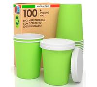 Lot de 100 verres à café à emporter en papier vert 200 ml avec couvercle en papier boissons chaudes et froides, thé infusés d'eau Cappuccino écologiques biodégradables tasses jetables colorées + 100