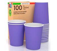 Lot de 100 verres en papier 200 ml écologiques biodégradables jetables fabriqués en Italie pour emporter des boissons chaudes et de l'eau colorées violettes