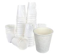 Lot de 100 verres en papier avec motif damassé couleur blanc 7 oz (200 ml) emballés individuellement à usage unique
