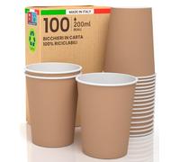 Lot de 100 verres en papier couleur Havane 200 ml, écologiques, biodégradables, jetables fabriqués en Italie, à emporter boissons chaudes et à l'eau. Produit et emballé en Italie