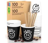 Lot de 100 verres en papier pour café 65 ml DownUpCUP verres écologiques biodégradables et jetables petits emporte-pièces chaudes + 100 palettes en bois de bouleau