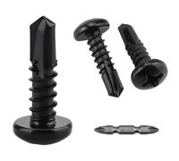 Lot de 100 vis à tôle à tête cylindrique Phillips en acier inoxydable 410 pour métal, revêtement noir, taraudeuses rapides avec embout de tournevis cruciforme PH2