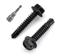 Lot de 100 vis à tôle à tête hexagonale auto-perceuse, en acier inoxydable 410, revêtement noir, pour conduits CVC et toiture métallique, embout magnétique inclus