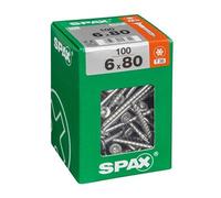 Spax Vis universelle, 6 x 80 mm, 100 unités, Filetage partiel, Tête fraisée, T-STAR plus T30, 4CUT, WIROX - 4191010600806
