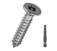 Lot de 100 vis autotaraudeuses Torx à tête plate M5 x 25 mm 304 SS | Comprend un embout S2 de 50 mm, en acier inoxydable 18-8, un entraînement à broche étoile à 6 lobes, une tête fraisée