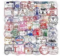 Lot de 100 Voyage Autocollants de Cachet de la Poste en Vinyle Imperméables, Transparent Timbres Stickers pour Carnet Scrapbooking Journal Album Skateboard Guitare Ordinateur Portable (Voyage)