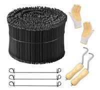 Lot de 1000 attaches d'armature de calibre 16 de 15,2 cm à double boucle en acier recuit avec 2 outils de fixation et gants de protection pour jardinage, clôture, construction, renforcement du béton