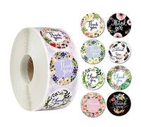 Lot de 1000 autocollants de remerciement en rouleau de 8 types floraux ronds faits à la main 3,8 cm (2,5 cm) aquarelle avec des animaux de fleurs multicolore