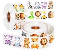 Lot de 1000 autocollants ronds animaux de dessin animé - Autocollants de récompense pour enfants - Autocollants pour l'école, les enseignants, le bricolage, le scrapbooking et le journal (2 rouleaux)