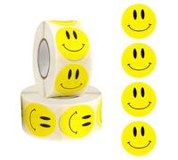 Lot de 1000 autocollants Smiley - 25 mm - 8 couleurs - Rond - Autocollants de récompense - Pour enfants, enseignants, décoration cadeau et décoration de fête - Jaune
