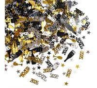 Lot de 1000 confettis de table Happy New Year RUNEAY Happy New Year 2026 - Confettis décoratifs à paillettes - Noir et doré - Décoration de fête du Nouvel An
