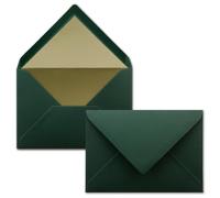 Lot de 1000 enveloppes vert pin - Format C6 - 11,4 x 16,2 cm - Fermeture par collage humide - Surface mate et doublure métallique dorée - Sans fenêtre - Pour invitations