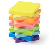 Lot de 1000 feuilles autocollantes pour presse-papiers de 76 x 76 mm en couleurs fluo assorties, amovibles, pour bureau et étude, 10 blocs de 10 couleurs emballées individuellement
