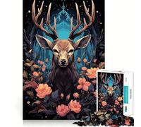 Lot de 1000 magnifiques puzzles psychédéliques de cerf avec des pièces sur mesure, un jeu cognitif qui invite à jouer confortablement et représente une œuvre d'art de Noël avec des motifs (38 x 26 cm)