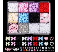 Lot de 1000 nœuds à ongles 3D, breloques pour ongles avec nœud papillon, cœur d'amour, fleur, pendentifs pour ongles avec perles, décorations pour ongles avec pincettes et crayon de cire