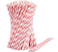 Lot de 1000 pailles jetables en papier avec rayures roses et blanches 19,7 x 0,6 cm - Biodégradables et compostables