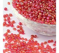 LOT DE 1000 PERLES DE ROCAILLE ROUGE TRANSLUCIDE AVEC REFLETS MULTICOLORES Diametre 2 mm 12/0 - CREATION