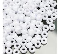Lot de 1000 perles poney en acrylique blanc - 6 x 9 mm - Pour loisirs créatifs, bracelets, colliers, bijoux, boucles d'oreilles, tressage de cheveux (blanc)
