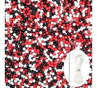 Lot de 1000 perles rondes en acrylique noir, blanc, rouge, perles d'espacement en plastique lisse avec aiguille à perles et cordon élastique de 4 m pour la fabrication de bijoux, bracelets, colliers,