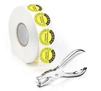 Lot de 1000 plaques de test Dguv V3 30 mm 1 pince perforatrice pour trou rond 3 mm Jeu de plaques de contrôle TÜV autocollantes pour la prochaine date d'examen Jaune Perforateur à trou unique
