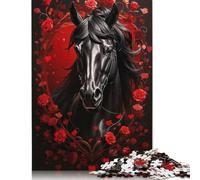 Lot de 1000 puzzles carrés créatifs pour adultes « Beauté noire dans les roses rouges », puzzles en bois, jeux de défis uniques, 1000 pièces (75 x 50 cm)
