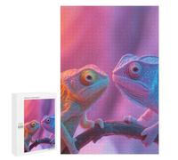 Lot de 1000 puzzles de 1 000 pièces de deux chaméléons sur la branche pour adultes Décoration murale Motif d'assemblage Cadeau pour toute la famille
