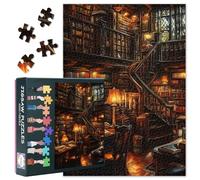 Lot de 1000 puzzles de bibliothèque ancienne pour adultes Livres défis amusants et lampes de lecture vintage Puzzle pour adultes Étagères Puzzles 1000 pièces pour la famille Soirée de jeu 70 cm x 50