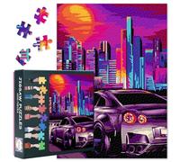 Lot de 1000 puzzles de voiture de sport pour adultes - Puzzles 1000 pièces, puzzle difficile difficile difficile paysage urbain au coucher du soleil (70 x 50 cm), cadeau de soirée de jeu en famille
