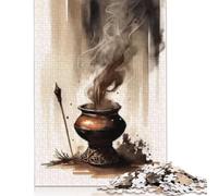 Lot de 1000 puzzles d'encens zen rétro avec lavage d'encre pour adultes, 1000 pièces (38 x 26 cm)