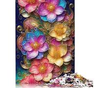 Lot de 1000 puzzles en bois en forme de fleurs d'art pour adultes, jeu éducatif, cadeau de réveillon de Noël, 1000 pièces (75 x 50 cm)