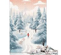 Lot de 1000 puzzles en papier pour adultes, motif promenade hivernale dans la forêt de pins, jeu éducatif, jouet de défi, 1000 pièces (75 x 50 cm)