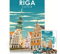 Lot de 1000 puzzles pour adultes, poster de voyage, Riga, Lettonie, jeu de bord, jeu de concentration, jeu lent, amusant, cadeau d'anniversaire, cadeau d'art (38 x 26 cm)