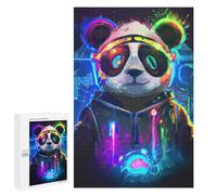 Lot de 1000 puzzles pour adultes - Puzzle d'art panda néon pour adolescents - Jeu de main - Découpe précise - Interaction parent-enfant - 1000 pièces