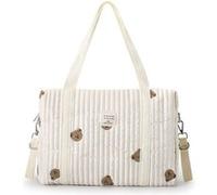 Lot de 100PCS Sac à Langer Unisexe Ours Pour Bébé Sac De Voyage Grande Capacité Coton Sac Bandoulière à Langer Élégant Sac de Maternité Sac à Couches de Voyage avec 2 Crochets de Poussette beige G
