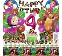 Lot de 101 ballons Masha Assiettes et gobelets en carton pour 4 ans