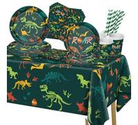 Lot de 101 décorations dinosaures - Assiettes, serviettes, tasses, nappe pour fêtes d'anniversaire garçons/enfants, pour 20 personnes