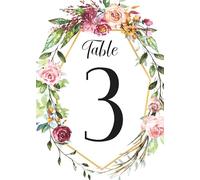 Lot de 101 numéros de table de mariage à motif floral de 1 à 100 cartes double face avec tête de table de 10,2 x 15,2 cm pour réception de mariage/fête/événement