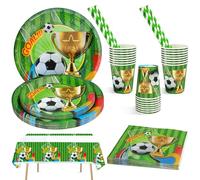 Lot de 101 Pièces de Vaisselle, Assiette Anniversaire Football Les Amateurs de Football Enfants Fête Assiettes en carton Serviette Gobelets Pailles Nappe pour D'enfant pour 20 Personnes