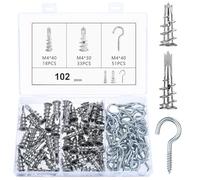 Lot de 102 chevilles métalliques pour corps creux : 51 chevilles M4 pour placoplâtre et 51 crochets à visser avec filetage, chevilles auto-perceuses pour plaques de plâtre, crochets à visser.