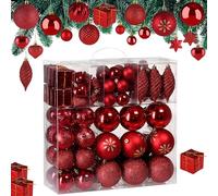 Lot de 103 Boules de Noël Rouge Décorations pour Sapin en Plastique Robuste Décoration de Noël intérieur extérieur